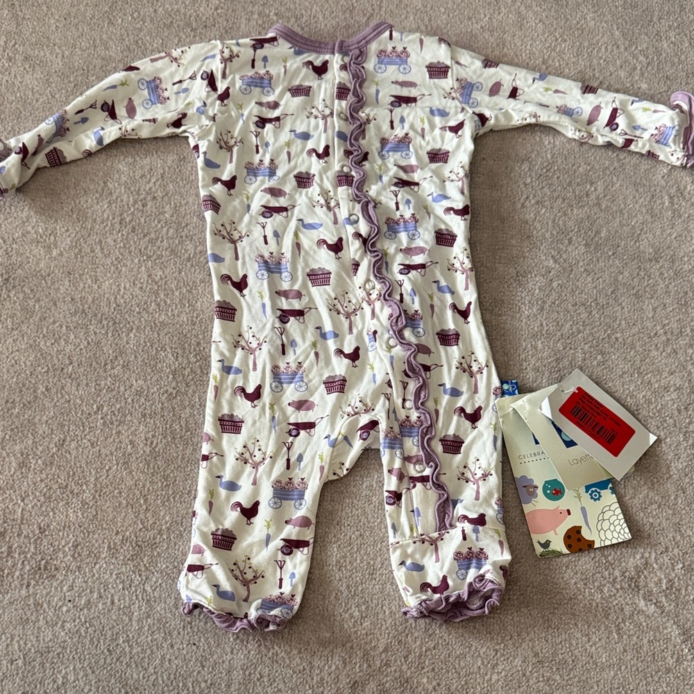 Kickee Pants ruffle Coverall 0-3 M natural farm